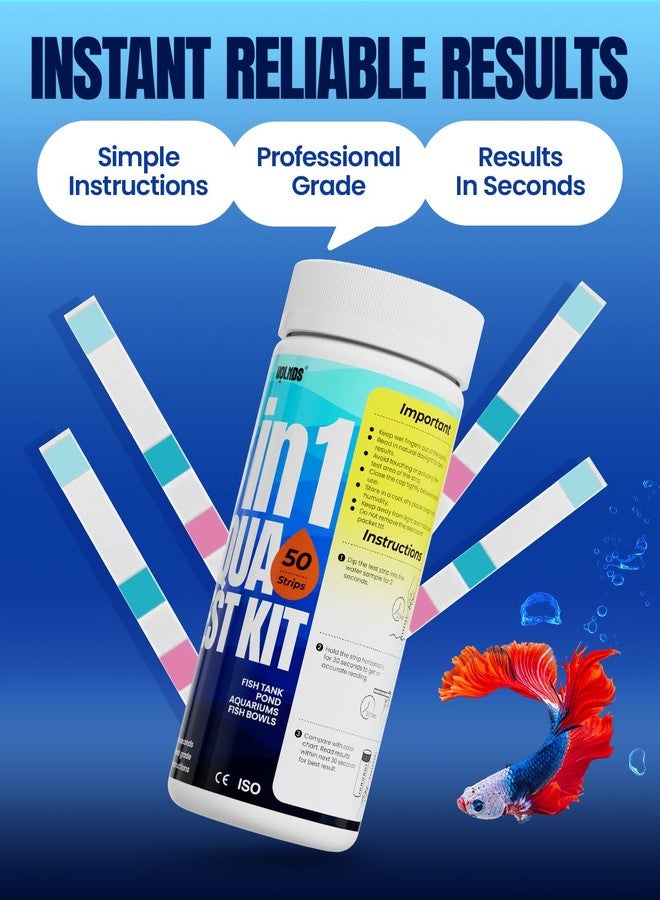 شرائط اختبار أحواض السمك - طقم اختبار مياه أحواض السمك 8 في 1: طقم اختبار أحواض السمك للمياه العذبة والمالحة، 50 شريطًا، سريع ودقيق لقياس الأمونيا، ودرجة الحموضة، والصلابة، والمزيد، طقم اختبار مياه البرك للكشف عن الرصاص - Image 2